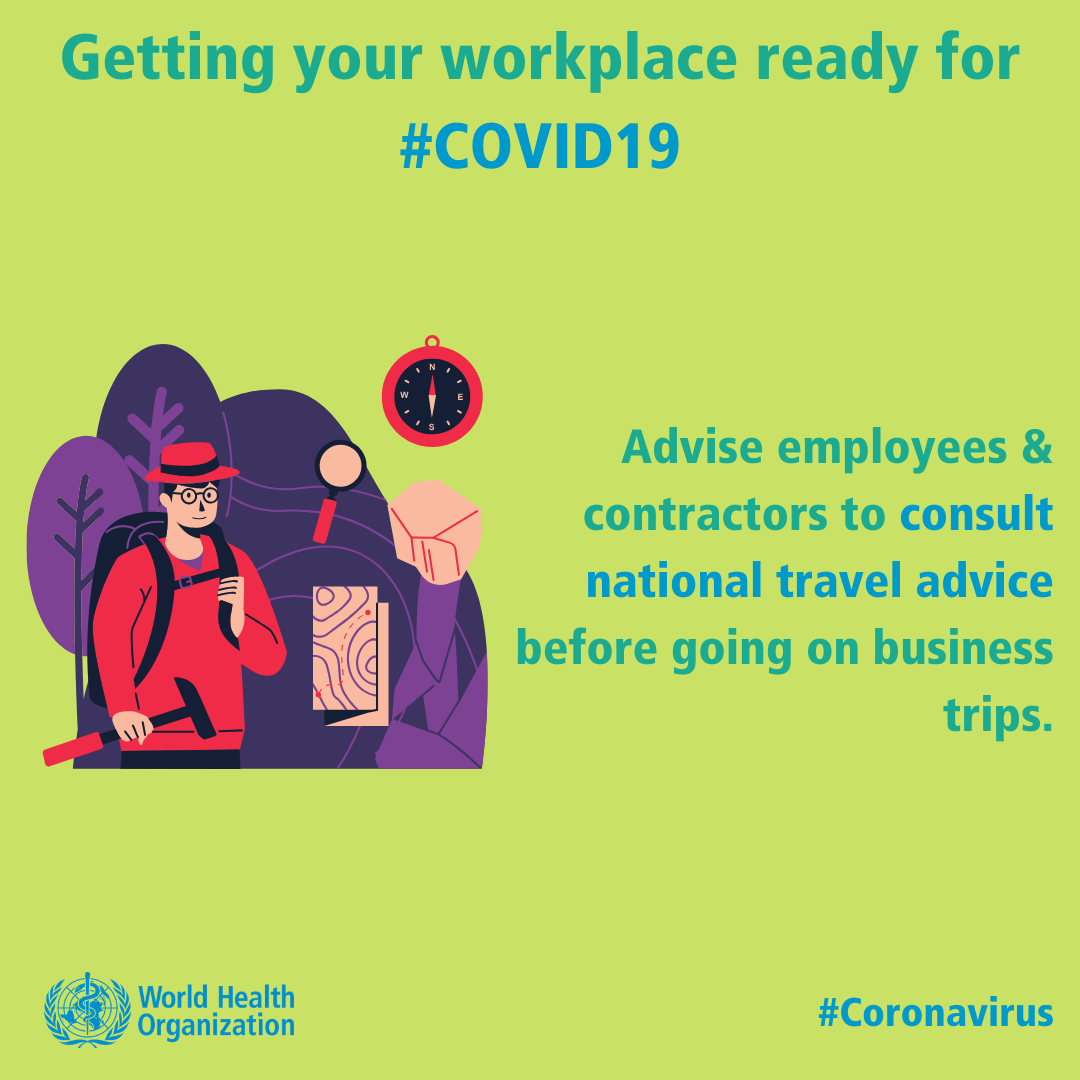 Workplace – before travel contact national health authorities 