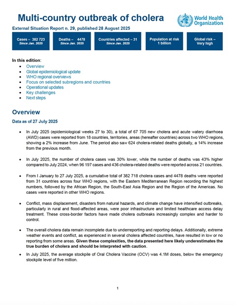 Multi-country outbreak of cholera, external situation report #29 -28 August 2025