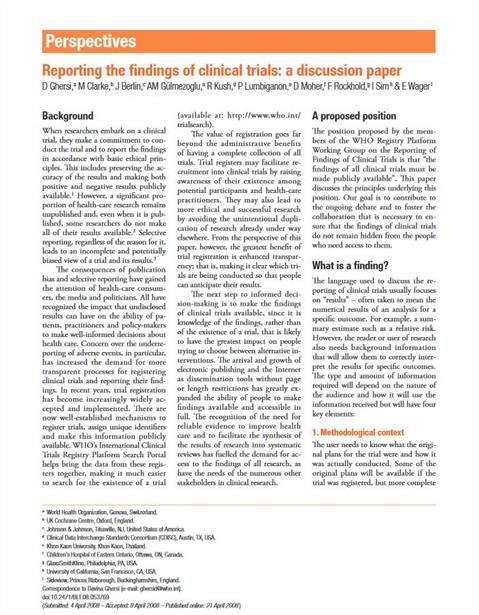 Reporting the findings of clinical trials: a discussion paper