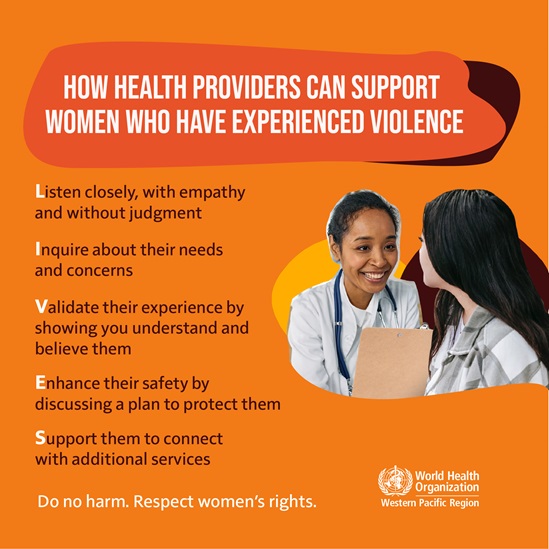 Steps health workers can take to support survivors of gender-based violence